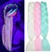 Glow in the Dark Colorful Jumbo Braiding Hair Extensions for Rainbow Braids 24inch 3pcs (White/Pink/Green)