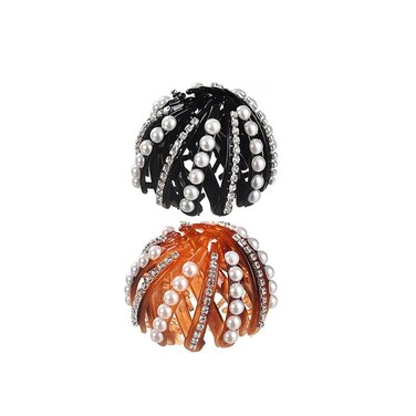 Kopida 2PCS Birds Nest Hair Clips with Rhinestone &amp; Pearl, Hair Clip Holder, Bun Maker, Plastic, Black, Female