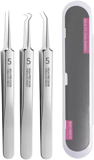Andy's Orchids 3pcs/Set Blackhead Remover Tweezers, Pimple Remover Tweezers, Precision Pimple Popper Tool, Cell Clip Acne Needle, Stainless Stell Deep Cleaner Makeup Tool