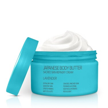 Onsen Japanese Body Butter for Women - Skin Refinery Cream Natural and Organic Shea Butter Moisturizing Clear Skin Exfoliator with Coconut Oil and Vitamin E - 8.6 fl oz / 255 ml (Lavender)