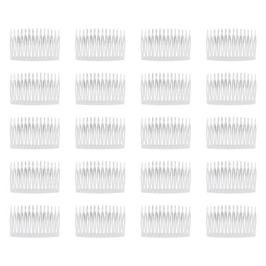 Lawie 20 Pack Clear Small Plastic Hair Side Comb With Long Teeth Thin Fine Gray Hair Pins White Mini Barrettes for Women Bridal Wedding Veil Decorative DIY Craft Headpiece French Twist Bun Accessories
