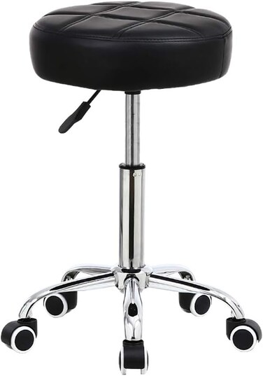 KKTONER Round Rolling Stool Chair PU Leather Height Adjustable Shop Stool Swivel Drafting Work SPA Medical Salon Stools with Wheels Office Chair Black