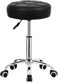KKTONER Round Rolling Stool Chair PU Leather Height Adjustable Shop Stool Swivel Drafting Work SPA Medical Salon Stools with Wheels Office Chair Black