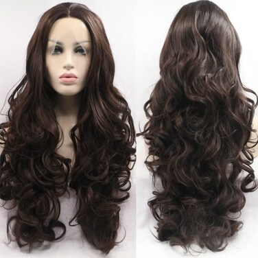 Xiweiya Wigs 6# Natural Brown Lace Wig Long Body Wave 13&times;3 Lace Front Hair with Heat Resistant Fiber Middle Parting Dark Brown Hair Natural Wave for Women,Drag Queen Makeup Cosplay Party 24Inches