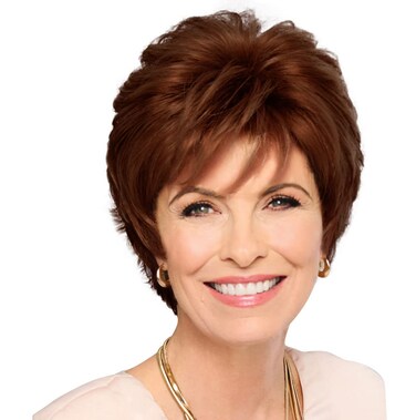 GABOR Royal Tease Layered Short Shag Wig by Hairuwear, 2023 Spring Luxury Collection, Average Cap, GL29-31SS Shaded Rusty Auburn