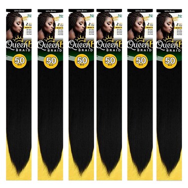 Queen B Braiding Hair Pre Stretched 50" Color 1B (6 packs)
