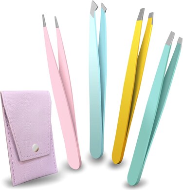 Tweezers for Women Facial Hair - 4 Pack Tweezer Set for Eyebrows Ingrown Hair Removal, Tweezers Kit for Splinter Remover Skin Care Tools, Gifts for Ladies &amp; Girls