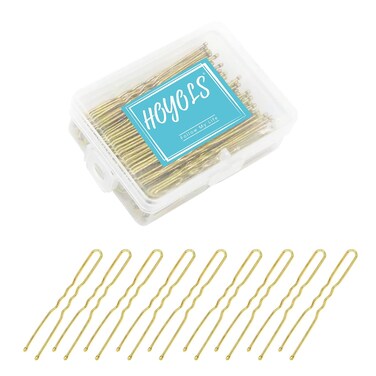 Hoyols U Shaped Bobby Pins, Metal Curved Curly Waved Bun Clips Hairpin for Women Girls Grips Hairstyle Updo Thin Thick Hair, 100 Count 2.4 in (Blonde)