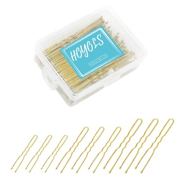 HOYOLS U Shaped Blonde Bobby Pins Assorted Size, Metal Clips for Buns Women Girls Hairstyle Updo Thin Thick Hair Gold, 150 Count
