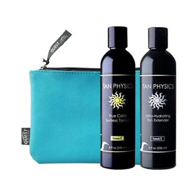 Tan Physics Sunless Tanner 8oz with Extender &amp; Makeup Bag &ndash; Self Tanning Lotion &ndash; Instant Tanning Lotion for Face &amp; Body &ndash; Natural Self Tanner for a Streak-Free, Long-Lasting Glow