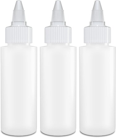 BRIGHTFROM Twist Top Applicator Bottles, Squeeze 2 OZ Empty Plastic Bottles, Refillable, Open/Close Nozzle - Multi Purpose (Pack of 3)