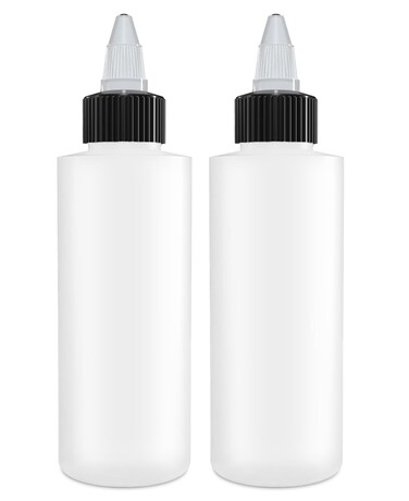 BRIGHTFROM Twist Top Applicator Bottles, Squeeze 2 OZ Empty Plastic Bottles, Refillable, Black Open/Close Nozzle - Multi Purpose (Pack of 2)