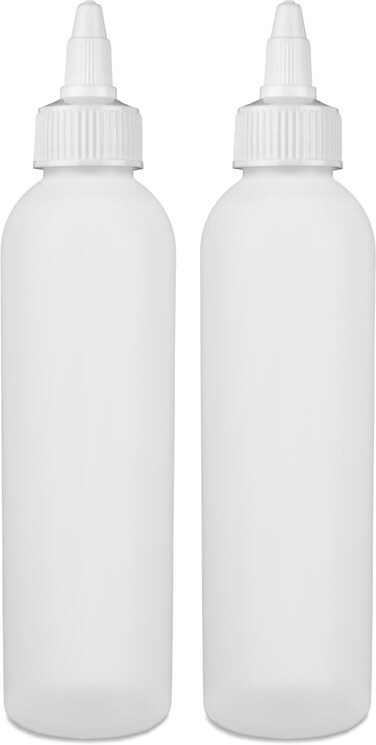 BRIGHTFROM Twist Top Applicator Bottles, Squeeze 6 OZ Empty Plastic Bottles, Refillable, Open/Close Nozzle - Multi Purpose (Pack of 2) (White)