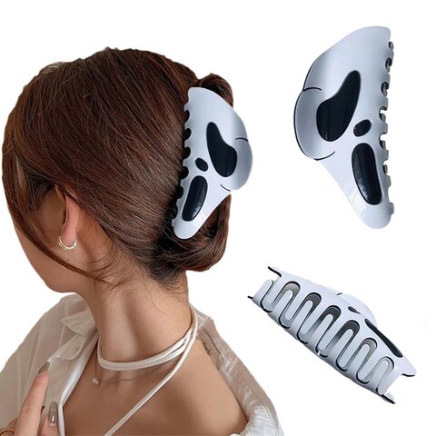 Halloween Hairpin, Funny Big-Mask Ponytail Clip Hair Accessories for Women, Creative Skull Hair Clip, For All Hair Types（2pcs）