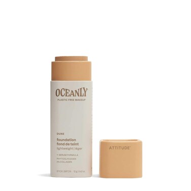 ATTITUDE Oceanly Light Coverage Foundation Stick, Titanium Dioxide-Free, EWG Verified, Plastic-Free, Vegan &amp; Cruelty-free Makeup, Dune, 0.42 Ounces