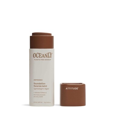 ATTITUDE Oceanly Light Coverage Foundation Stick, Titanium Dioxide-Free, EWG Verified, Plastic-Free, Vegan &amp; Cruelty-free Makeup, Espresso, 0.42 Ounces