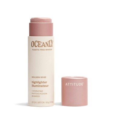 ATTITUDE Oceanly Lightweight Highlighter Stick, Titanium Dioxide-Free, EWG Verified, Plastic-Free, Vegan &amp; Cruelty-free Makeup, Golden Rose, 0.3 Ounces