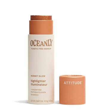 ATTITUDE Oceanly Lightweight Highlighter Stick, Titanium Dioxide-Free, EWG Verified, Plastic-Free, Vegan &amp; Cruelty-free Makeup, Sunset Glow, 0.3 Ounces