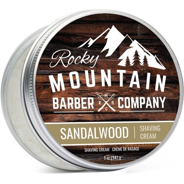 Shaving Cream for Men with Sandalwood Essential Oil - Thick Lather for Traditional and Cartridge Shaving - by Rocky Mountain Barber Company &ndash; 5oz Tin