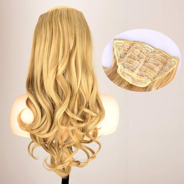 DIGUAN One Piece Clip in Hair Extensions Curly Curl Wave Full Head Long 24" 0.35lb 155g U part Synthetic Hairpiece For Women Natural Real Hair Piece (#Ginger Blonde)