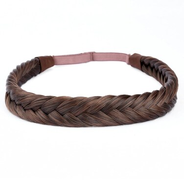DIGUAN 4 strands Fishtail Synthetic Hair Braided Headband Classic Chunky Wide Plaited Braids Elastic Stretch Hairpiece Women Girl Beauty accessory, 61g/2.2oz(4-Copper Brown)
