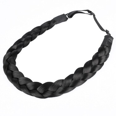 DIGUAN Synthetic Hair Braided Headband Classic Chunky Wide Plaited Braids Elastic Stretch Hairpiece Women Girl Beauty accessory, 55g aHairBeauty (Natural Black)