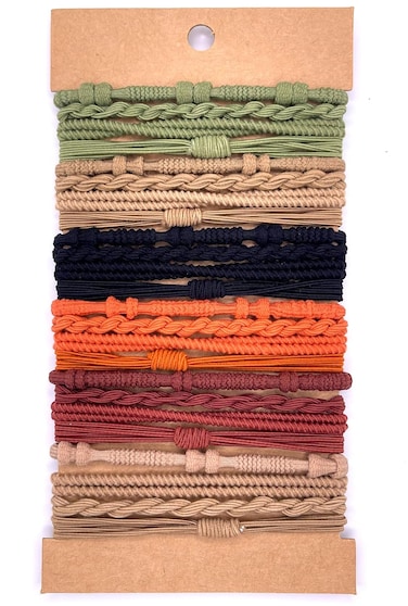 Boho Hair Accessories - Hair Tie Bracelet in Orange, Green, and Black, Elastic Ponytail Holders for Thin or Thick Hair