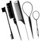 5Pcs Slick Hair Brush Set with 2Pcs Topsy Hair Tail Tool 1Pcs Bristle Teasing Hair Brushes 1Pcs Edge Brush 1Pcs Rat Tail Comb Woman,Girls,Hair Flyaways Styling,Edge&amp;Back Combing biack