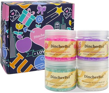 Bath Salts, Soaking Epsom Salt Gift Set with Rose, Lavender, Chamomile and Verbena Scent for Women (6.35 Oz, 4 Pieces)