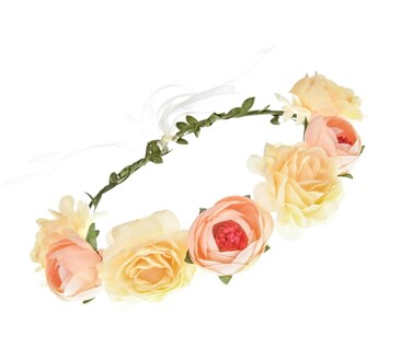A Miaow Women Wedding Camellia Headband Flower Girls Photo Pops Crown Party Festival Floral Hair Wreath Accessory (Champagne)