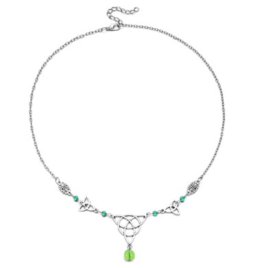 Merroyal Women Gothic Head Chain Crystal Pendant Headpieces Gypsy Boho Celtic Knot Hairband Halloween Hair Acessories (Silver and Green)