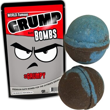 Giant Grump Bath Bombs XL Bath Balls Funny Bathbombs for Men Black and Blue Bath Fizzers Fun Old Man Gags Stocking Stuffers for Dads Grandpa Gags 2 Pack