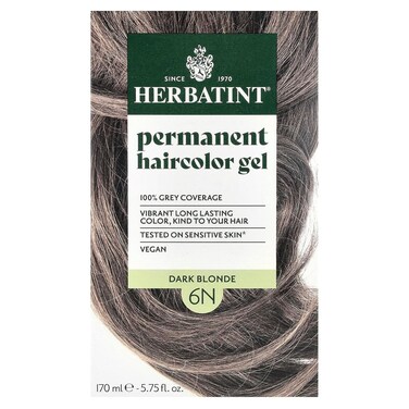 Herbatint Permanent Haircolor Gel, 6N Dark Blonde, Alcohol Free, Vegan, 100% Grey Coverage - 4.56 oz
