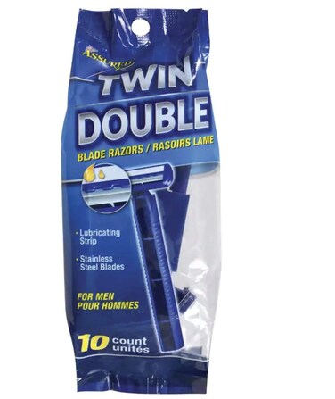 Assured Twin Blade Disposable Razors with Lubricating Strips, 10-ct. Packs