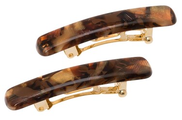 France Luxe Mini Rectangle Barrette Pair - Pavlova Brown