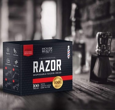 HBS Disposable Razor Heads, With Safety-Lock For Professional Barber Use 100 Count, Each Box Include 1 Multi-Use Straight Razor Handle.
