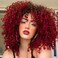 Xinran Omber Red Kinky Curly Wig Afro with Bangs，red and black Afro 70s Wigs for Women，Afro Synthetic Full Wigs Soft and Fluffy Like a Bomb 14 Inches Short Curly Hair