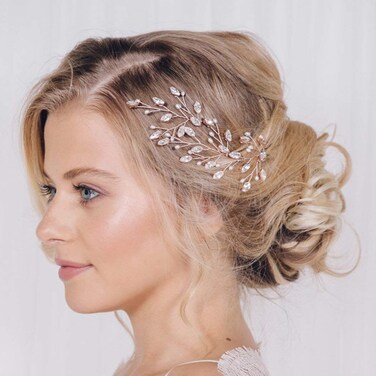 Kercisbeauty Handmade Wedding Hair Pins for Bride Crystal Pearl Hair Accessory Bridal Hair Dress Bobby Pins 3PCS (Rose Gold)