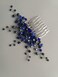 Kercisbeauty Handmade Boho Wedding Hair Comb with Navy Blue Crystal Beads for Brides Bridal Silver Headpiece Prom Hair Accessories