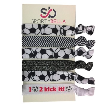 SportyBella Soccer Hair Accessories - No Crease Elastic Hair Ties, Ideal Gift for Girls Soccer Players (6pcs)
