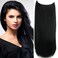 Invisible Wire Real Human Hair Extensions Transparent Wire Adjustable Size 4 Secure Clips Long Straight Secret Hairpiece 18 Inch Black for Women