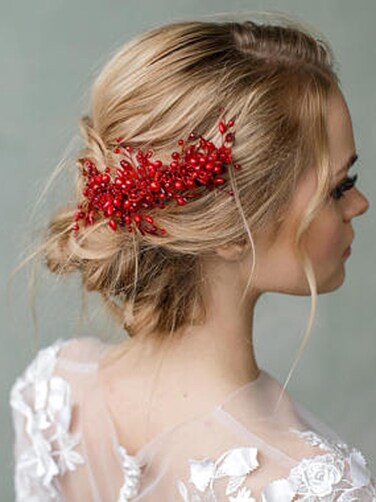 Bridal Red Hair Comb Hair Accessories Wedding Headpiece Crystal Rhinestone for Bridal Bridesmaid Women