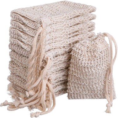15 Pieces Soap Saver Bag Exfoliating Soap Pouch Sisal Mesh Bag Drawstring