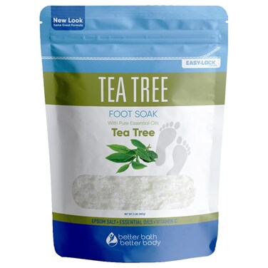 Tea Tree Foot Soak 32 Ounces Epsom Salt with Natural Tea Tree, Lavender and Eucalyptus Essential Oils Plus Vitamin C in BPA Free Pouch with Easy Press-Lock Seal
