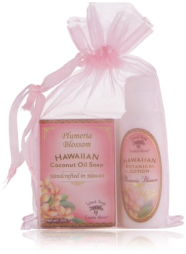 Island Soap &amp; Candle Works, Soap and Lotion Organza Set, Plumeria