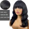 16 inch Short Wavy Bob Wig With Bangs,Black with Red Shoulder Length Hair Wigs for Women,Natural Looking Synthetic Heat Resistant Fiber Curly Wigs for Daily