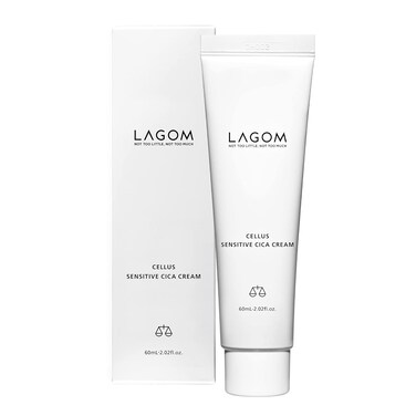 LAGOM Cellus Sensitive Cica Cream Natural Soothing Lotion with Centella Ceramide Green Tea Rich Herbal Nutrition Restoration Dry Irritation Calming Balm All Skin Type Face Blemish 2.02 Fl Oz