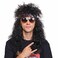 80s Wig with Bandana for Men Long Curly Black Rocker cosplay wig for Halloween