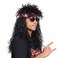80s Wig with Bandana for Men Long Curly Black Rocker cosplay wig for Halloween