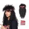 80s Wig with Bandana for Men Long Curly Black Rocker cosplay wig for Halloween